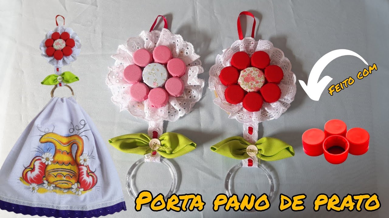PORTA PANO DE PRATO COM CD E TAMPINHAS DE GARRAFA PET /FAÇA E VENDA