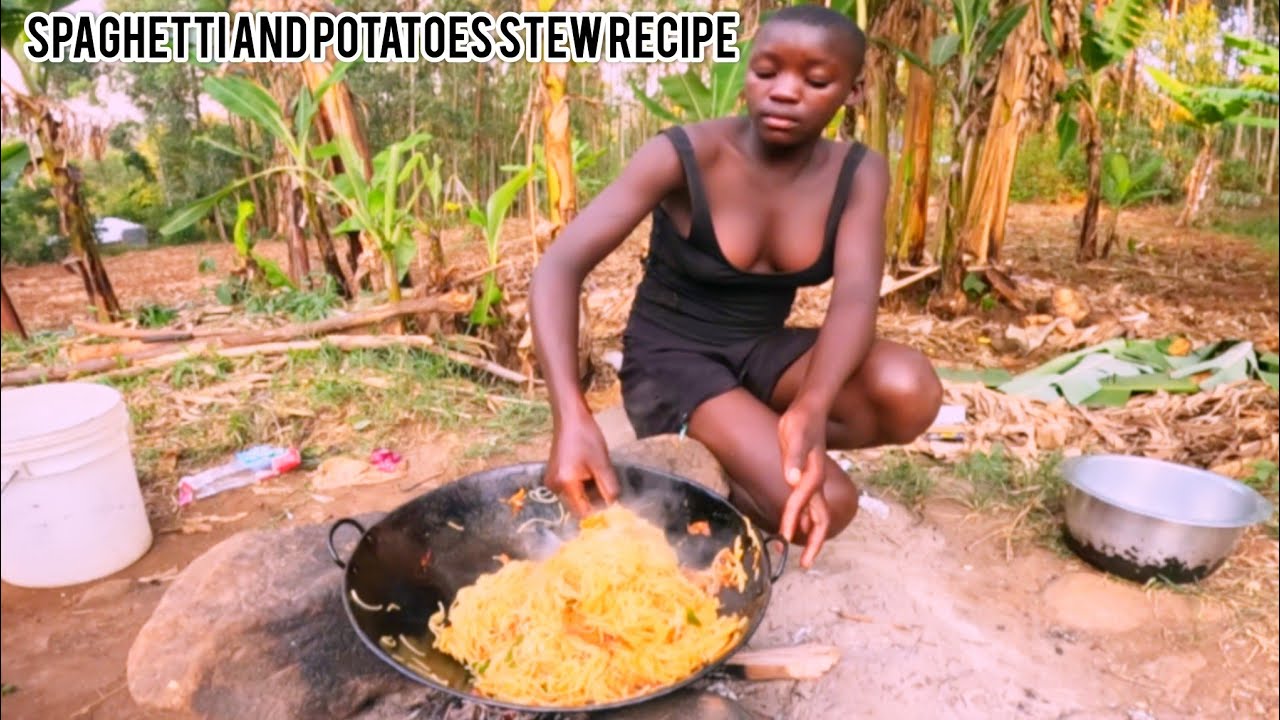 African 13 year Old Girl Cooks Spaghetti For Her Sick Grandma and Triplets in the Village