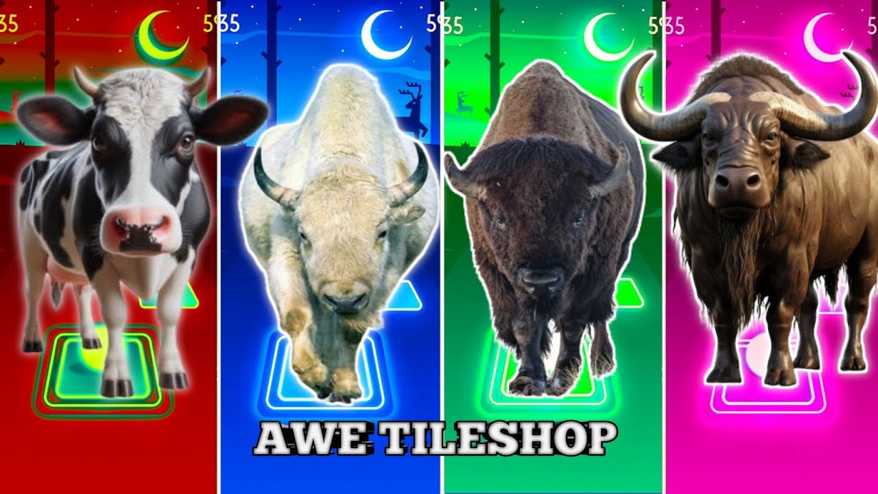 Funny Cow 🐄🆚 Funny Bison White 🦬🆚 Funny Bison 🦬🆚 Funny Buffalo 🐃|Coffin Dance Tiles Hop 🪩🌈🔥
