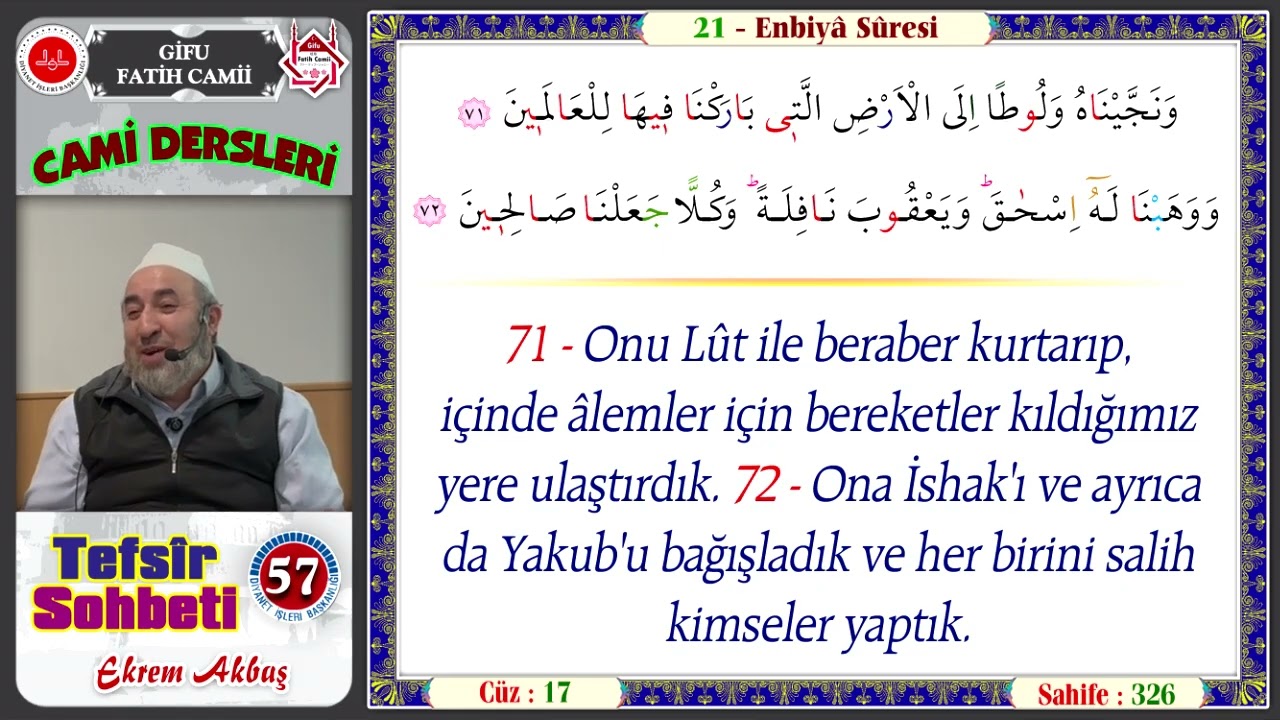 57. Tefsir Sohbeti. Enbiya Suresi: 71-77