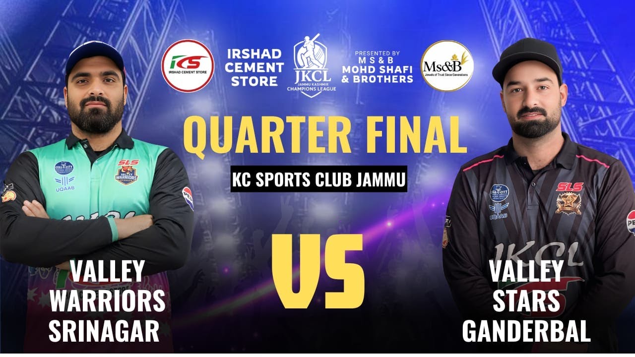 Jammu Kashmir Champions league Quarter Final No 3 Valley Stars Ganderbal Vs Valley Warriors Srinagar