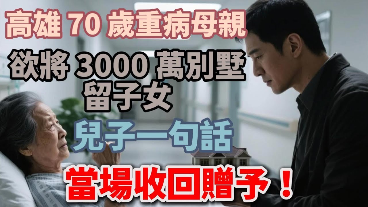 高雄 70 歲重病母親，欲將 3000 萬別墅留子女，兒子一句話，當場收回贈予！【老輩的幸福】#晚年生活 #人性 #情感故事 #家庭 #高雄 #財産 #智慧人生 #talks
