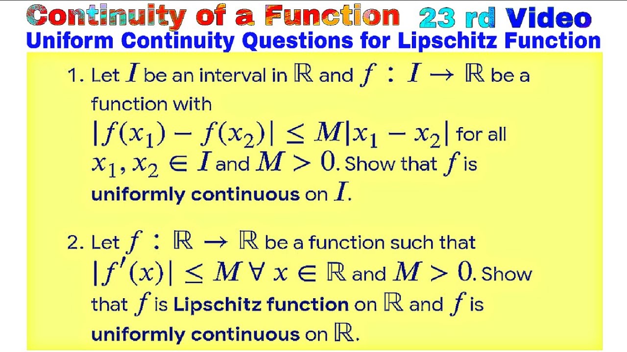 Uniform Continuity Questions for Lipschitz Function