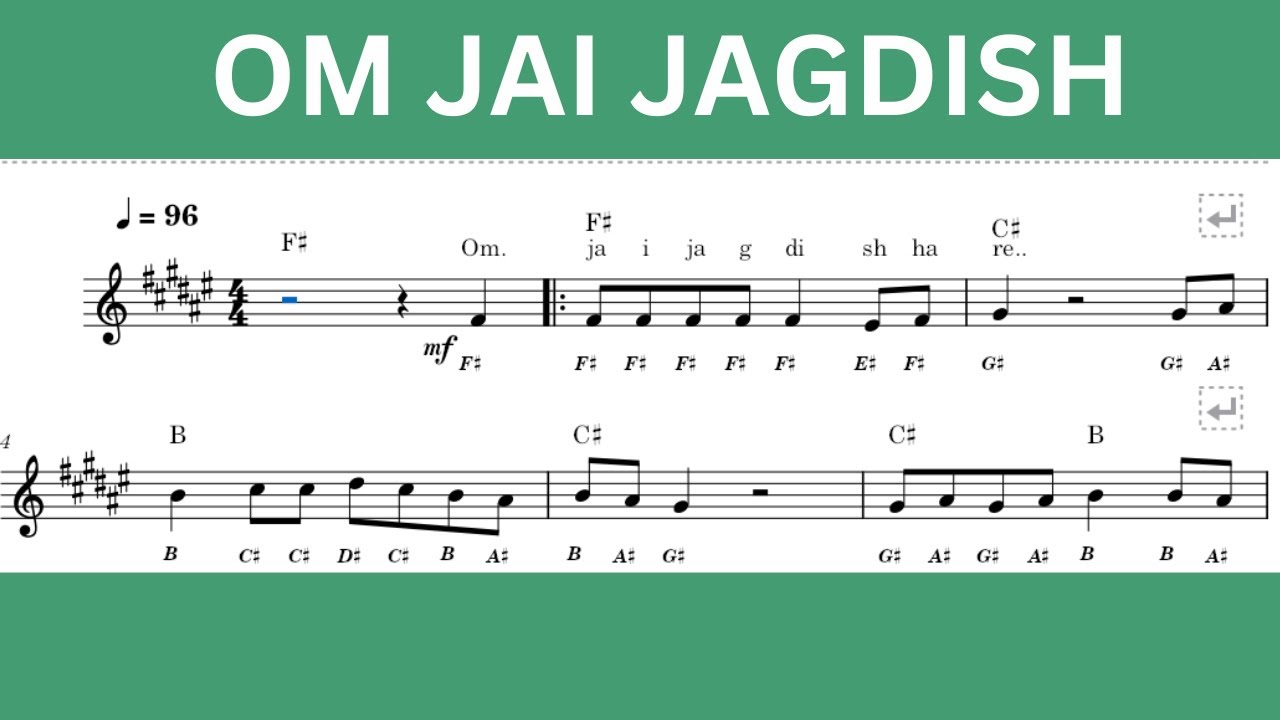 Aarti Ohm Jai jagdish hare Piano lesson/tutorial/with notes/chords/instrumental/ music sheet