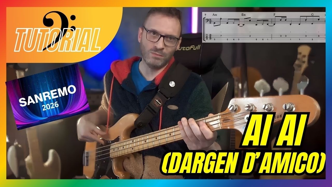 AI AI Dargen D'Amico Bass Tutorial con 3 funky riffs Sanremo2026