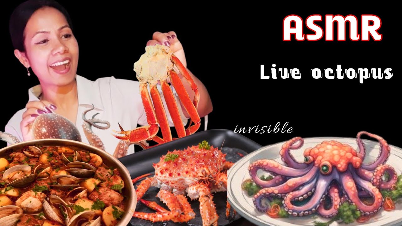 Asmr Hindi | asmr eating seafoods 😋  LIVE OCTOPUS 🐙 KING CRAB 🦀 CLAMS  | asmr mouth sounds