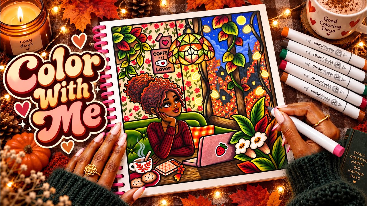 🎨Relax & Color The COZIEST Caf&eacute; Coloring Session ☕🍂 | Coco Wyo + Ohuhu Markers🎼 Relaxing music 🎧ASMR
