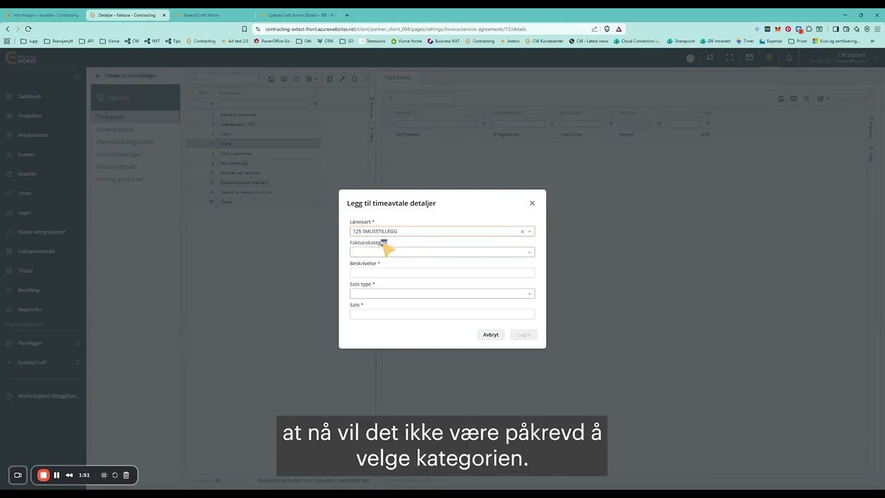 Contracting Works – Påkrevd fakturakategori på lønnsart (timeavtaler)