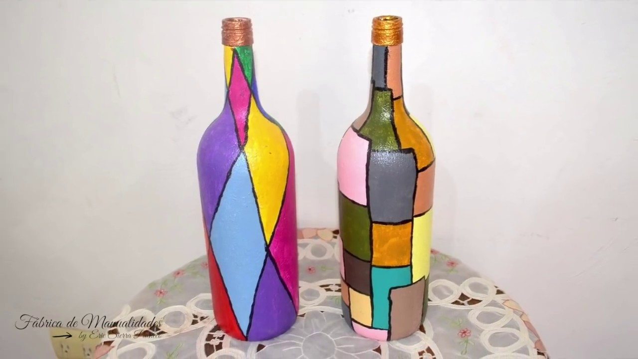 Botellas de vidrio, coloridas y alegres. Ideas fáciles.