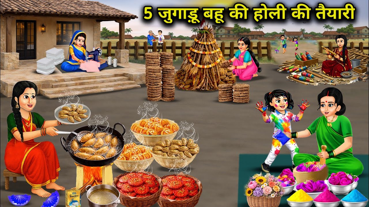 5 जुगाड़ू बहू की होली की तैयारी | 5 Jugaadu Bahu's Holi preparations|Cartoon Video|Kahaniyo ka Safar