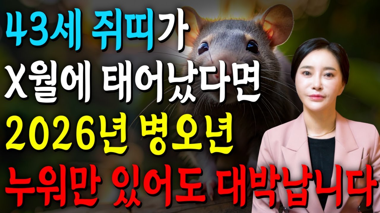 꼭 시청하세요..!! 2026년 1984년생 43세 쥐띠운세 배신당했던 모든날을 보답받습니다! 84년생 쥐띠의 운명과 평생의 운세 / 2026년 병오년 43세 쥐띠 운세