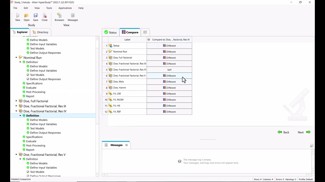 How to easily compare and synchronize definitions within HyperStudy approaches?