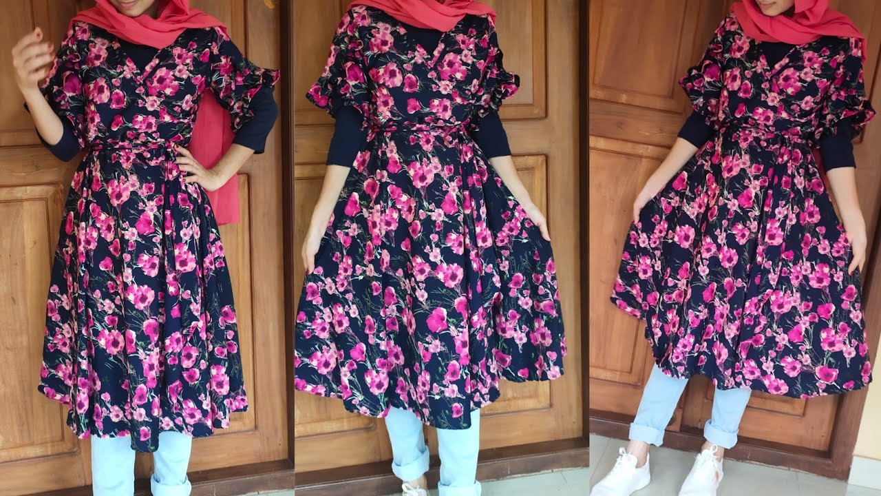 DIY - Midi dress with half cercle skirt/ wrap dress design