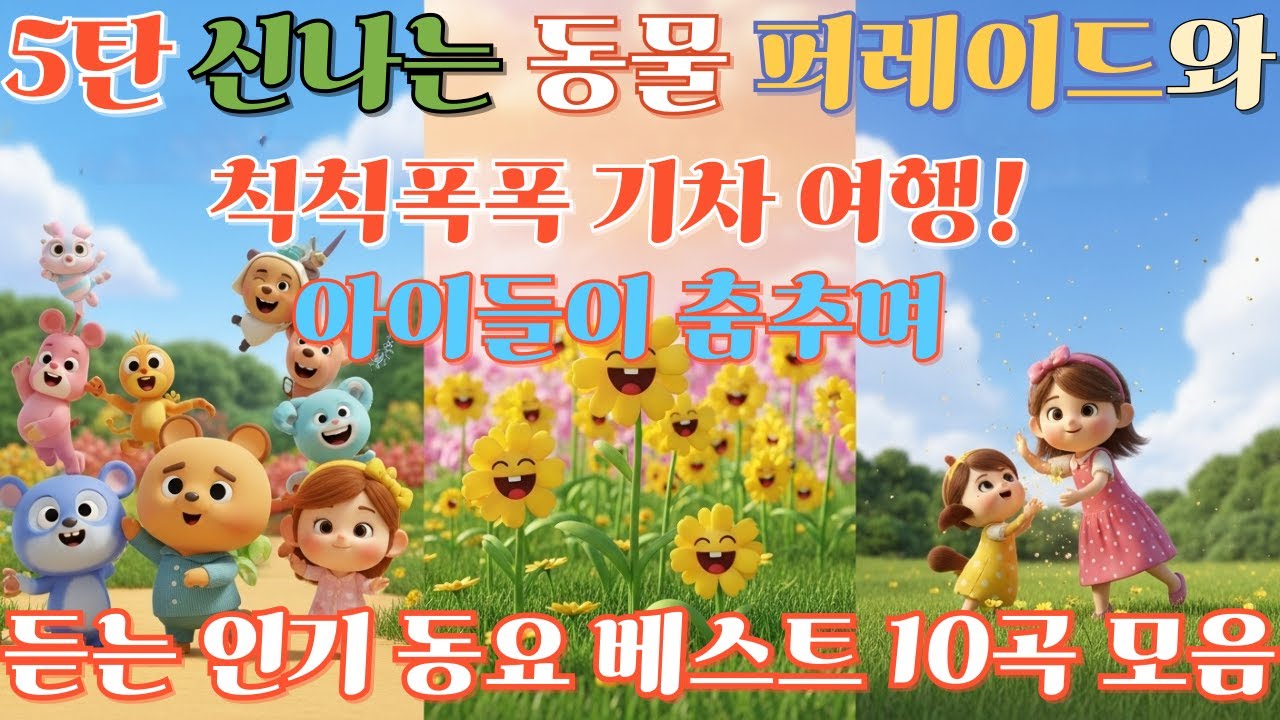 🦁5탄 신나는 동물 퍼레이드와 칙칙폭폭 기차 여행!🚂 아이들이 춤추며 듣는 인기 동요 베스트 10곡 모음 🎵 노래한는 우리 유치원