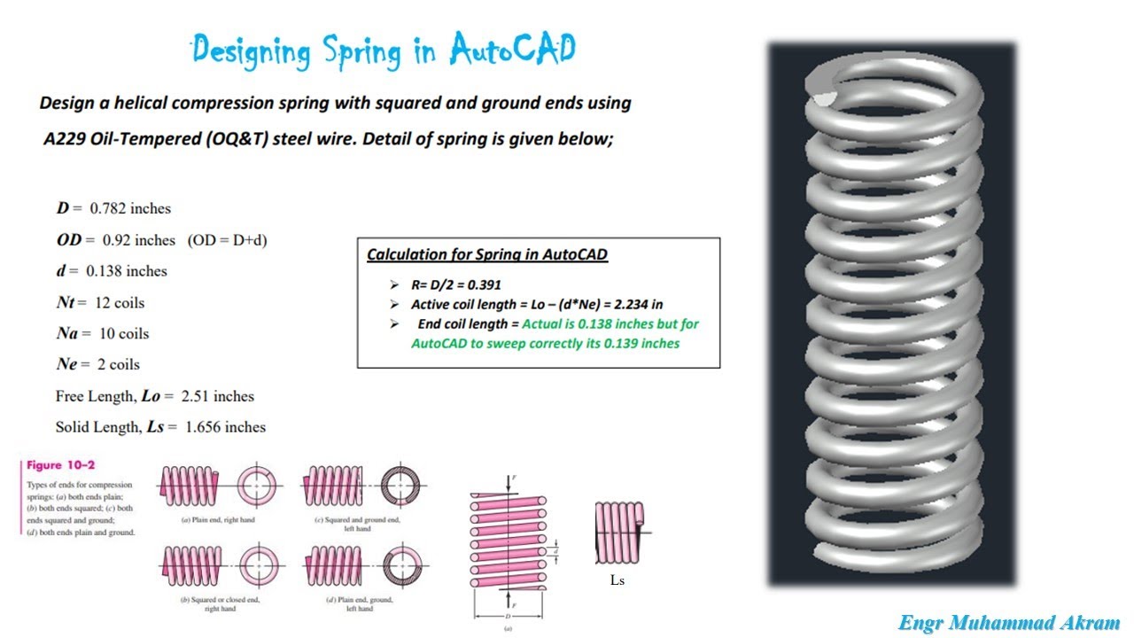 Spring Design in Autocad| Helical spring drawing in autocad Spring tutorial in autocad for beginners