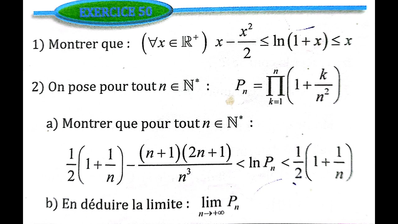 Fonctions logarithmes 2 bac SM Ex 50 page 195 Almoufid