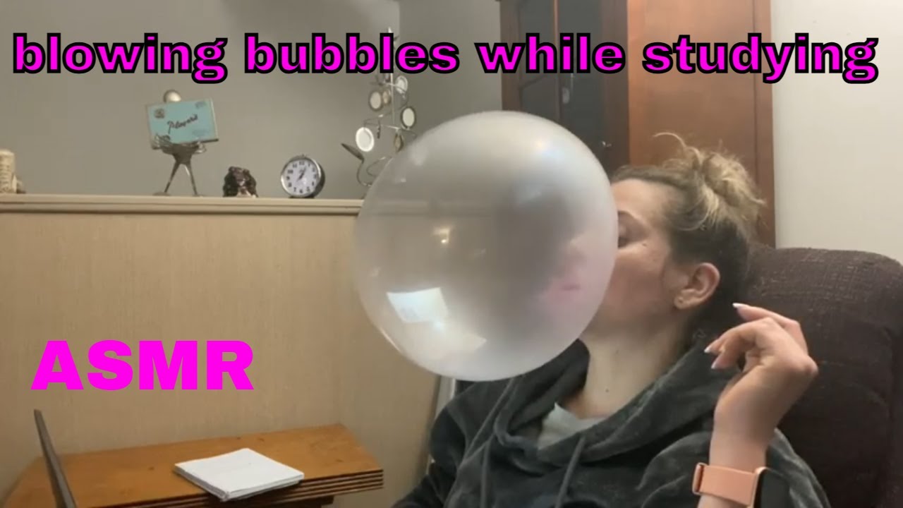 ASMR | study with me | BLOWING BUBBLE GUM NO TALKING