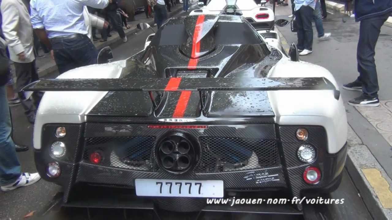 Pagani Zonda Cinque Roadster Start up, sound on the road at Paris
