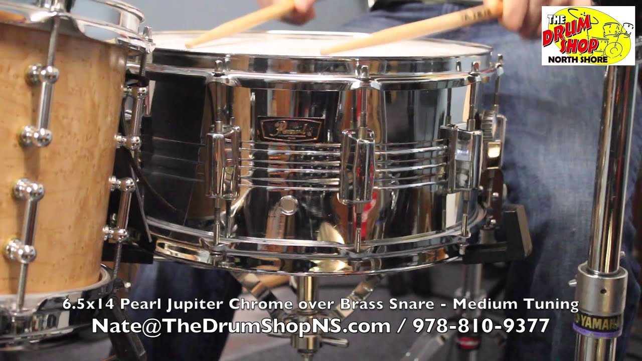 '70's Pearl Jupiter Chrome over Brass Snare 6.5x14 - The Drum Shop North Shore