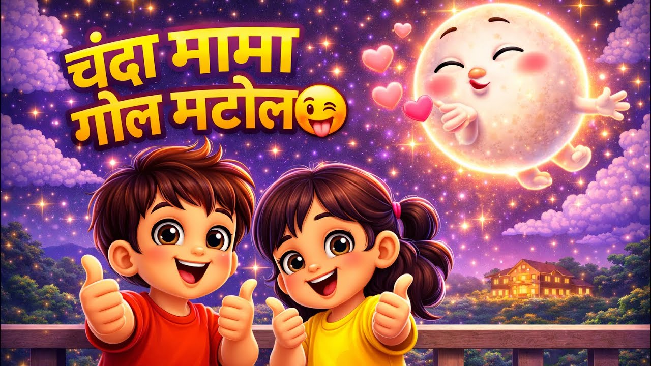 	🌙 चंदा मामा गोल मटोल 🌙 | Chanda mama gol matol 🌒 | Funny Kids Song | Hindi Nursery Rhymes 