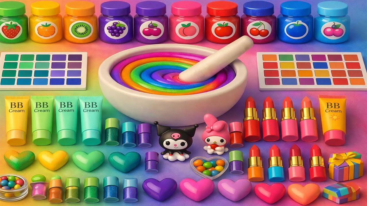 ASMR DIY слайм видео 🌈 Радужный облачный слайм с косметики, теней для век, пены, игрушек и блесток