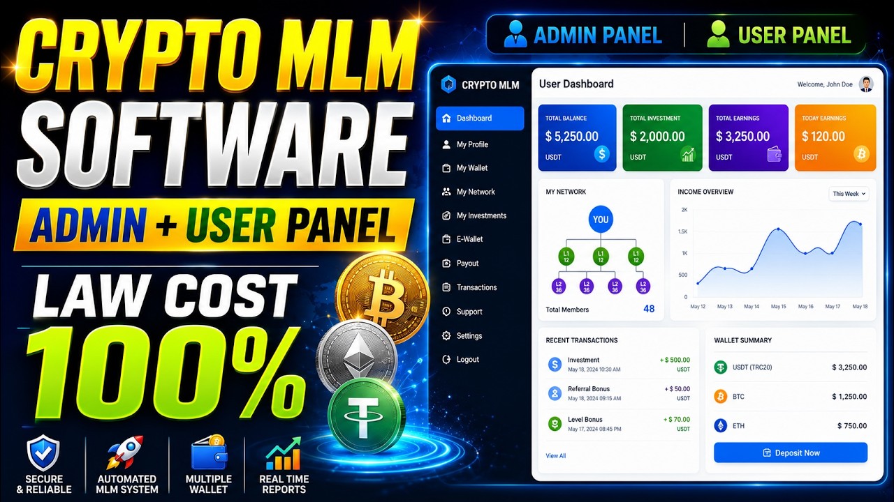 CRYPTO MLM Software with source code | ROI mlm softare demo