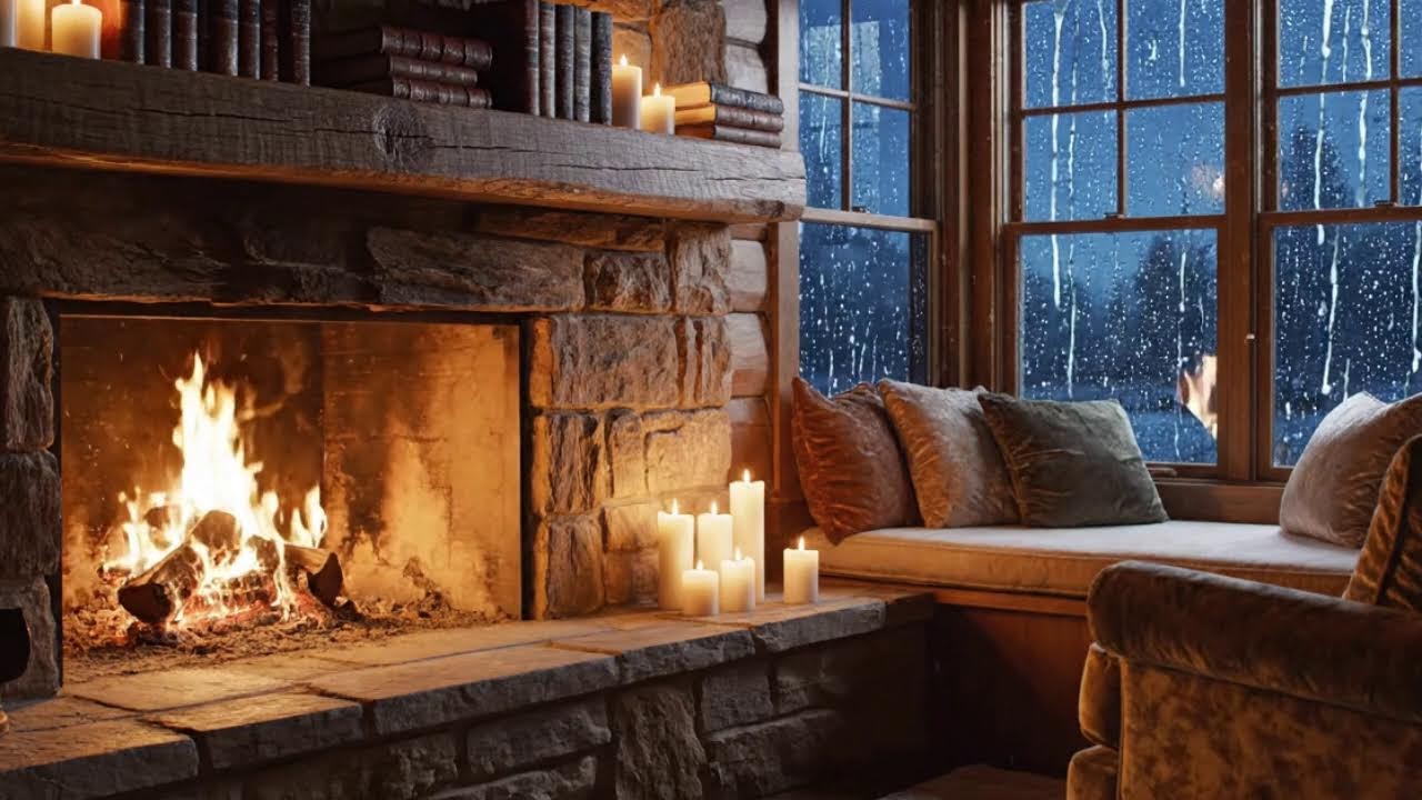 Live Peaceful Fireplace & Rain Ambience | ASMR for Focus
