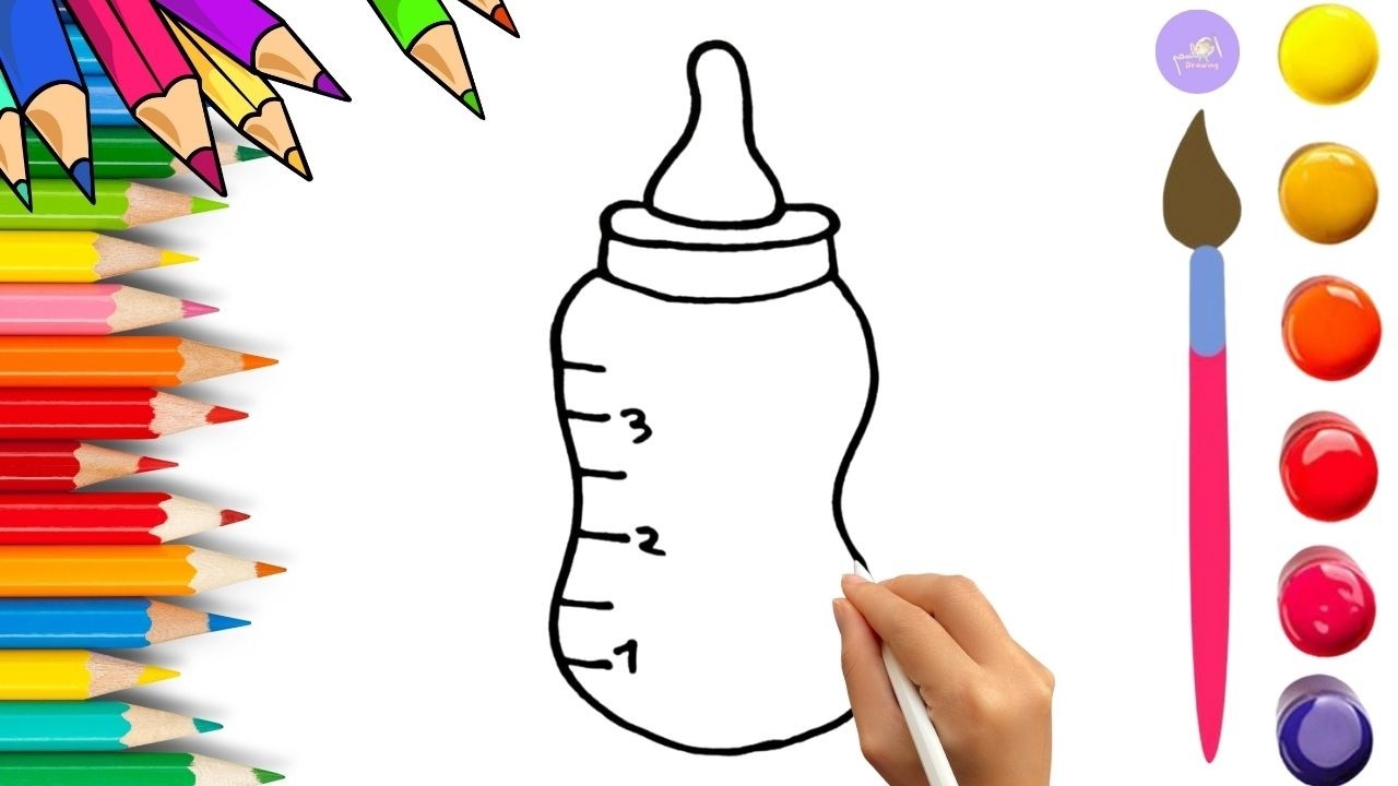 How To Draw cute Baby Bottle Drawing, Painting & Coloring For Kids and Toddlers_🌈🎨