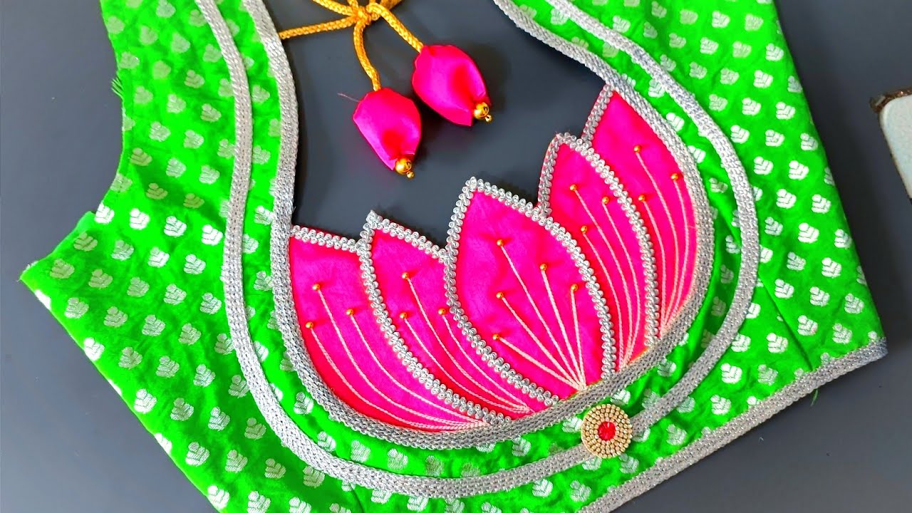 green colour benares blouse lotus flower blouse design stitching