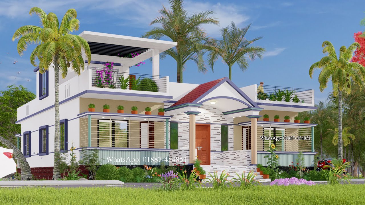 ৪ বেডরুমের বাড়ির ডিজাইন। 4bhk house plan। নতুন ডিজাইন 2025। 4 bedroom house design ID: 2509-6