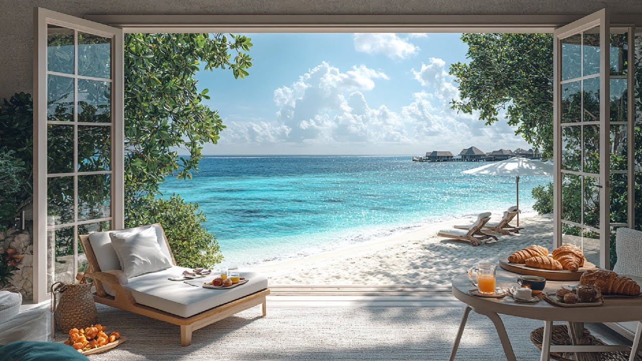 Cozy Early Morning by the Seaside Window | Calm Waves & Seagulls