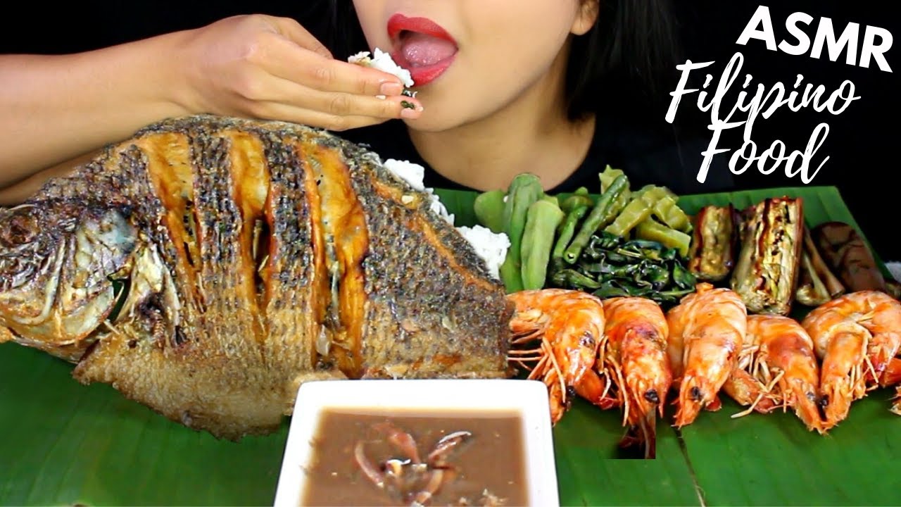 ASMR PINOY FOOD Pritong Tilapia, Halabos na Hipon, Exotic Veggies EATING SOUND Filipino Food MUKBANG