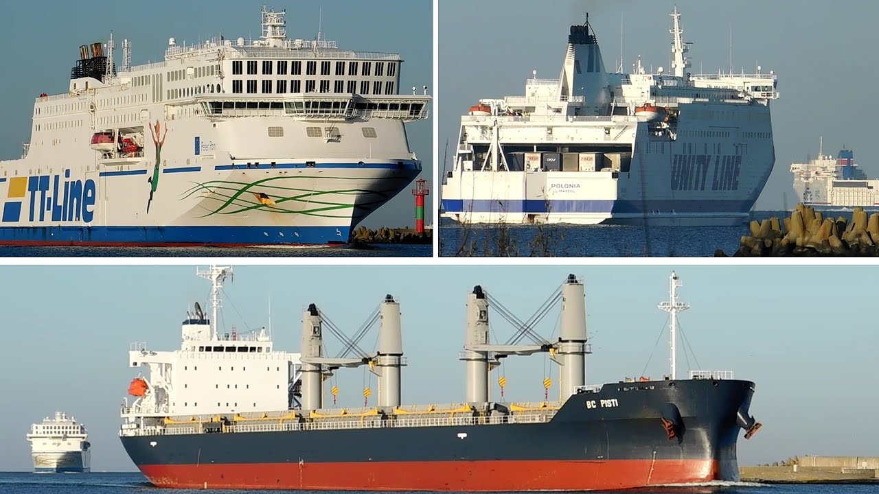 Promy POLONIA, VARSOVIA, Peter Pan, masowiec BC PISTI | Świnoujście Shipspotting | Ferries Channel 