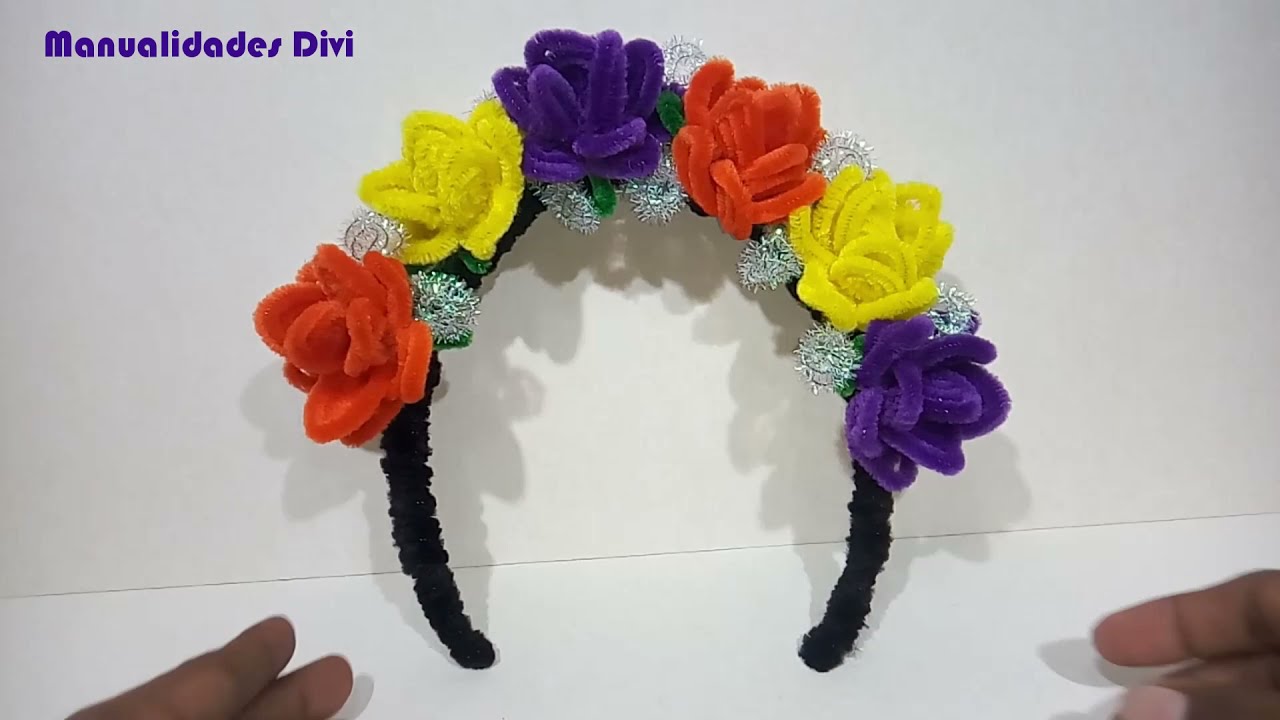 Diadema de flores con limpiapipas para catrina  día de muertos/pipecleaners