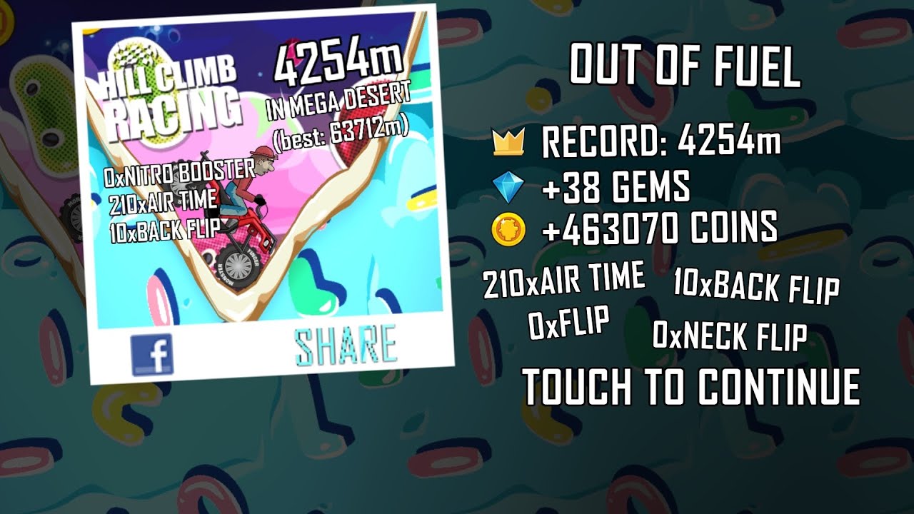 Hill Climb Racing: 4254m in Mega Desert on Quad Bike (no boosters, no pets, no cartapults)
