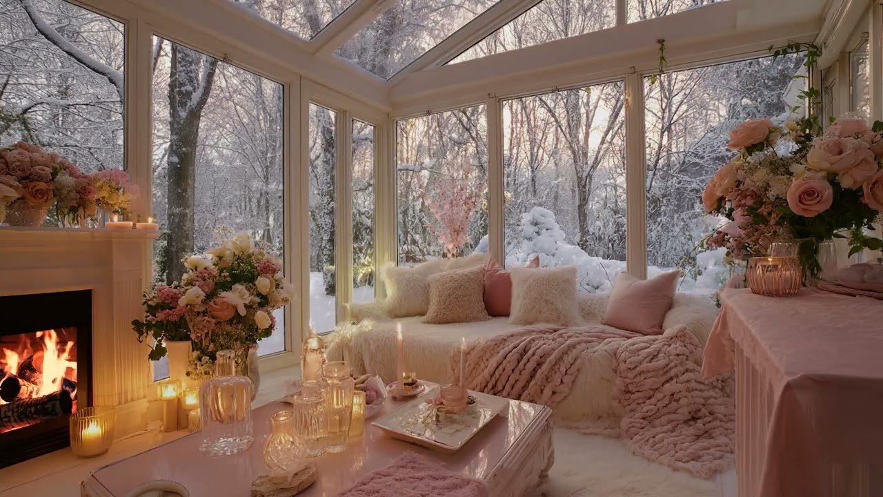 Quiet Snow Wind Across the Frozen Night | Fireplace Crackling Sounds for Calm and Sleep