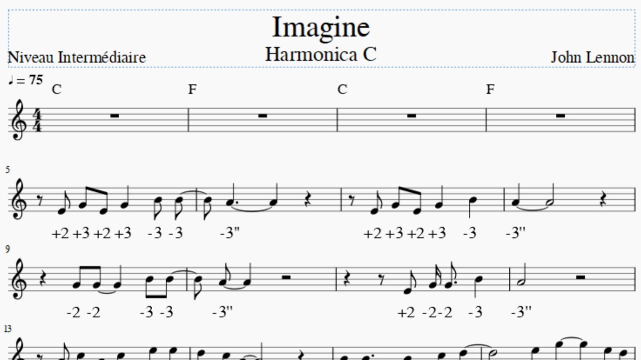 Imagine - harmonica en C - Niveau intermédiaire