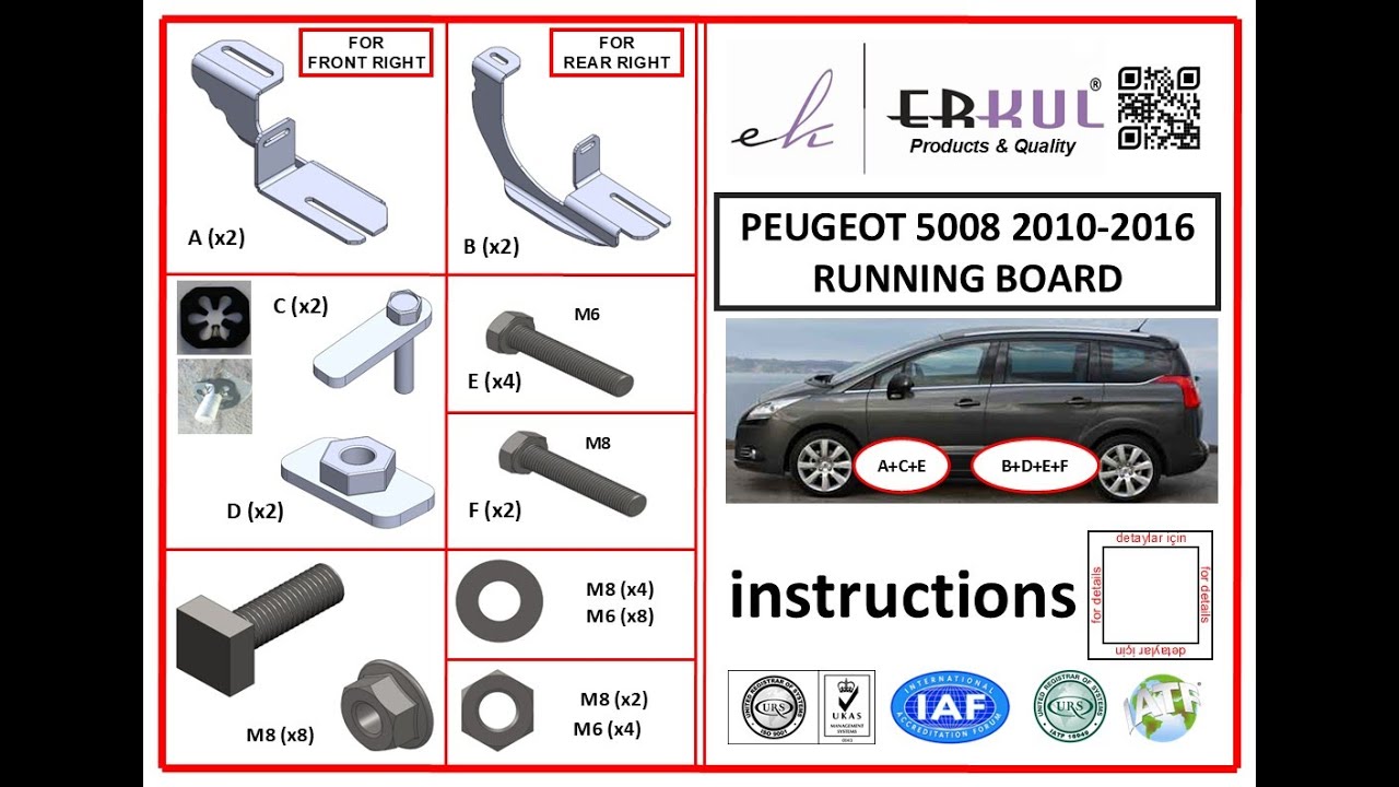 peugeot 5008 2010-2016 running boards installation / yan basamak montajı