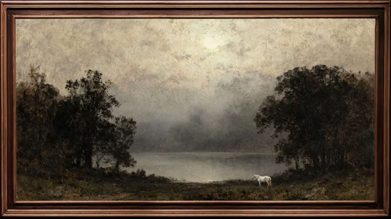 Dark and Moody Landscape, Frame TV Art with Rustic Frame