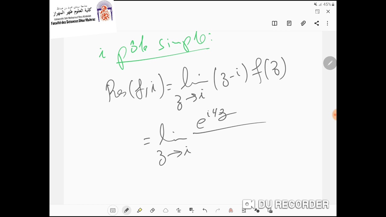 calcul intégral par la méthode des résidus exercice avec correction  #smp #s3 #fsdm analyse 3