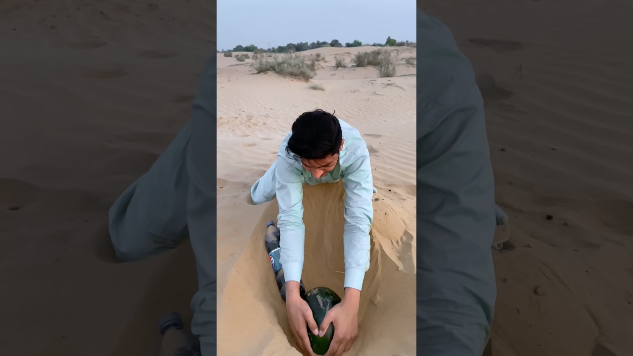 Extracting watermelon 🍉 & drink 🍷 in desert 🏜️ #survival #camping #desert #outdoors