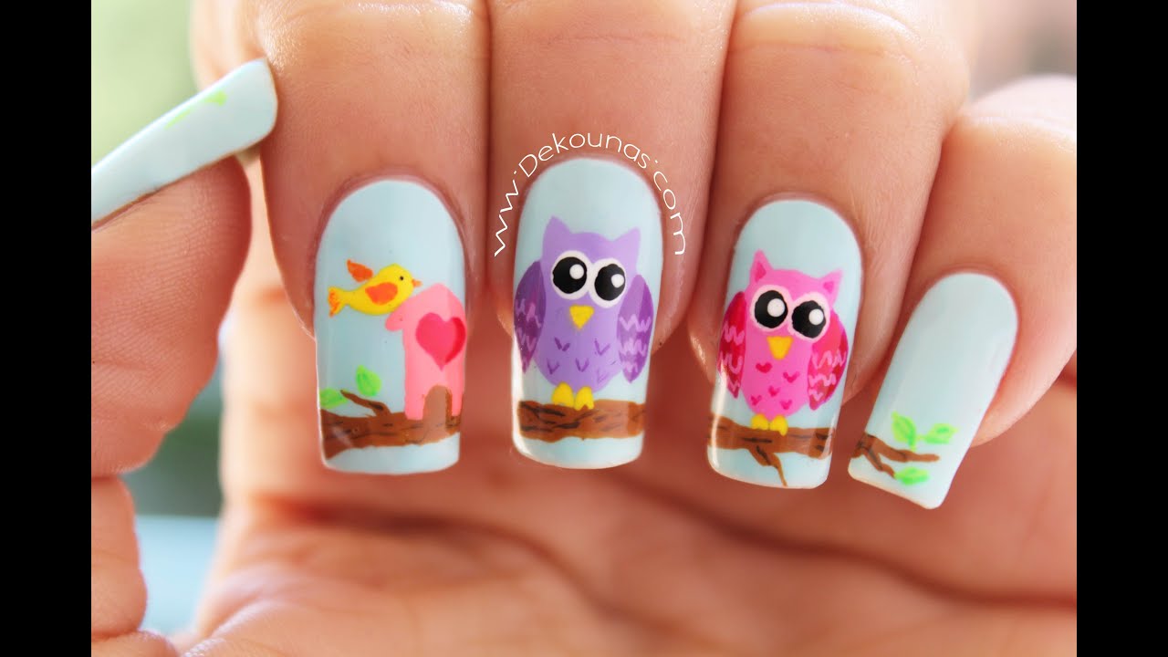 Decoración de uñas buhos - Owl nail art