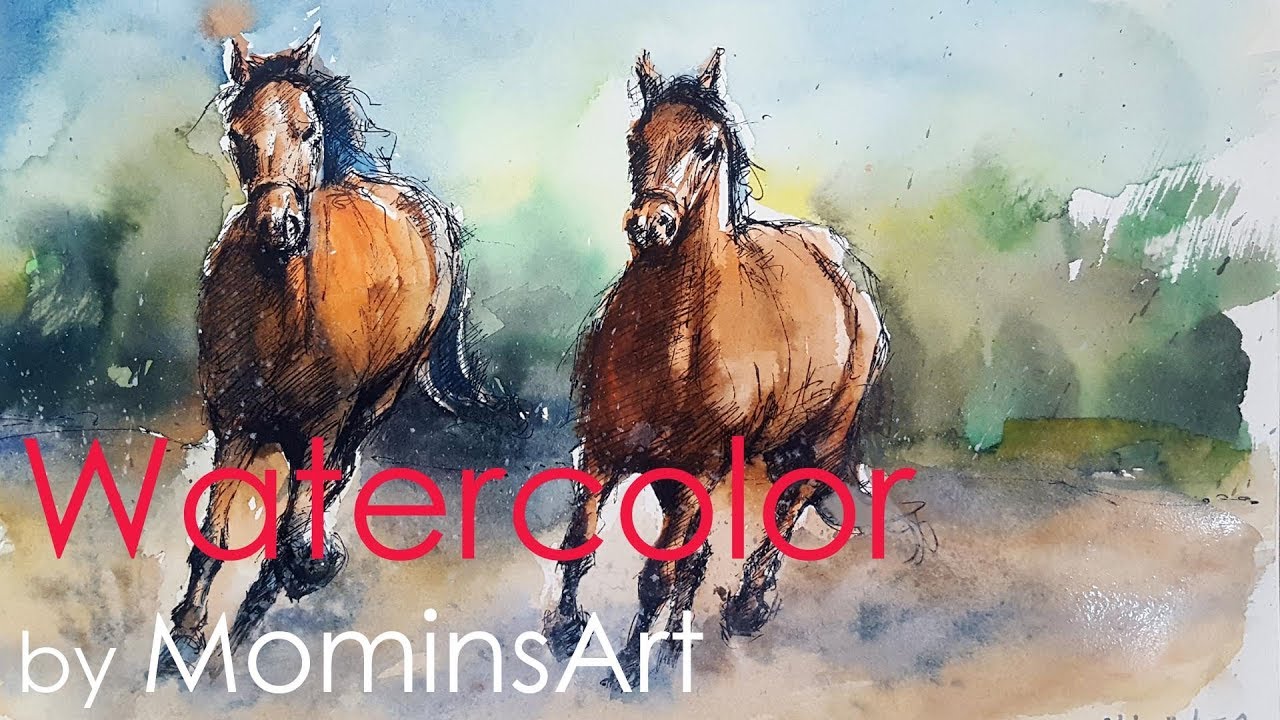 How to Draw and Paint Horses in Watercolor - Real time Demonstration, Equine Art.