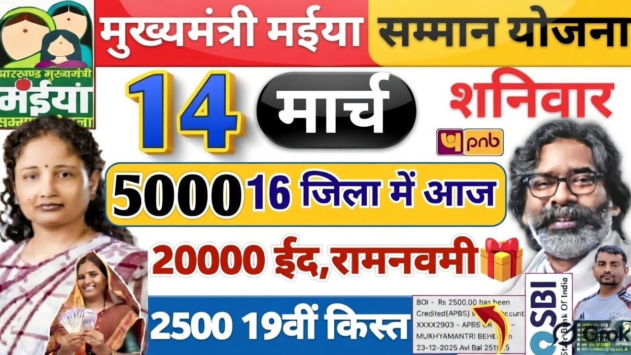 14 मार्च शनिवार - इन 16 जिलों में आज ✅ Maiya Samman Yojana 20 kist Kab milega | Maiya Samman Yojana