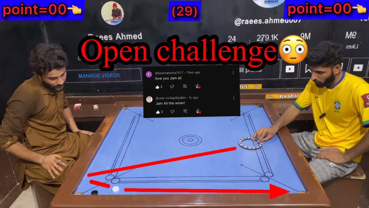 Open challenge, jam Ali 🤴 (vs) Raeesahmed big match ￼fight￼ 29 points Carrom board games