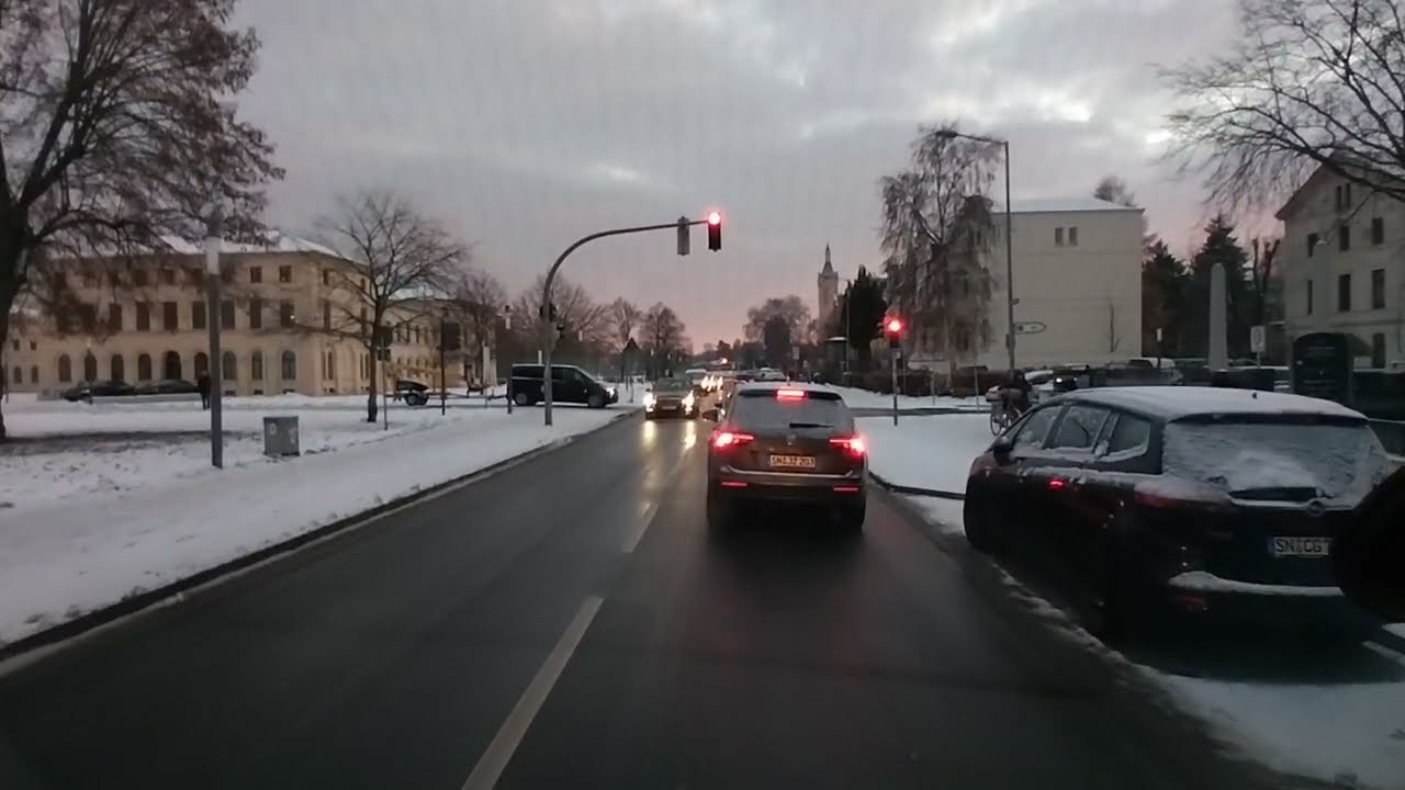 DRIVING IN GERMANY. Winter. Schwerin.