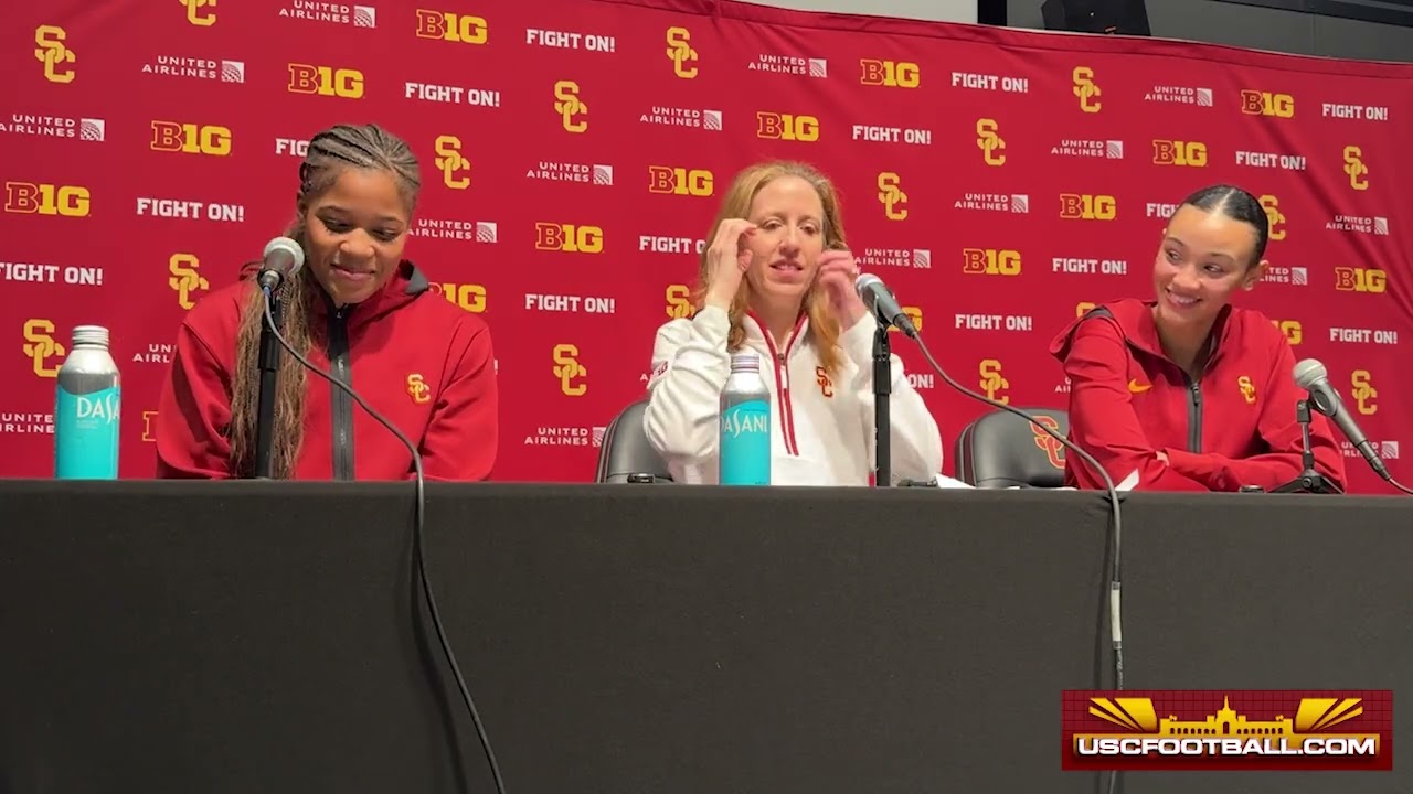 USC women's basketball press conference following upset win over Iowa