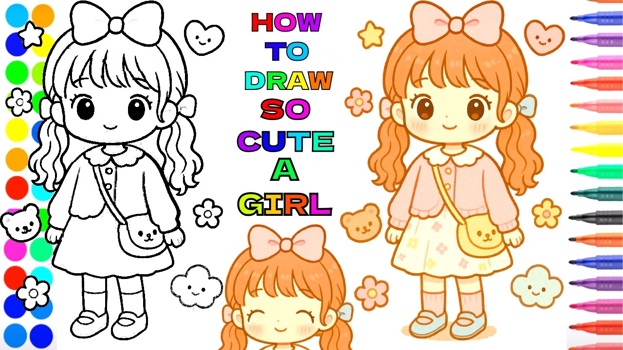 Easy cute drawing - How to draw a girl , Cute girl drawing step by step - Simple Drawing cartooning