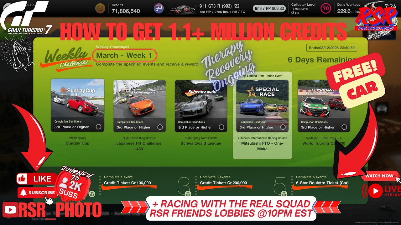 GT7 Gran Turismo 7 Vert WEEKLY CHALLENGES Mar Wk1 + RACING with the REAL SQUAD RSR Friends Lobbies!!