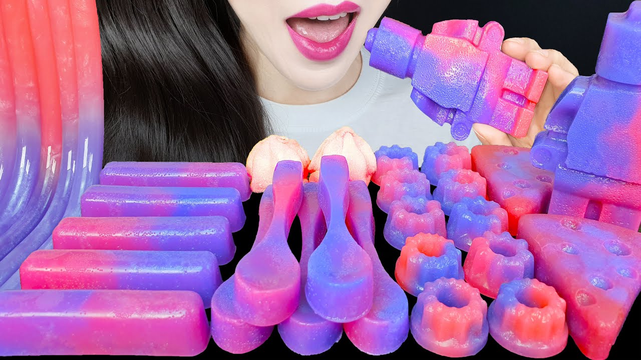 ASMR PINK PURPLE KOHAKUTO JELLY MUKBANG 핑크 퍼플 코하쿠토 젤리 먹방 EATING SOUNDS